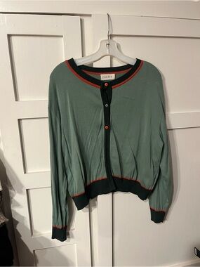 Palava Green Contrast-Trim Women's Cardigan Sweater